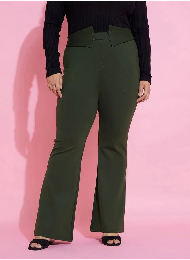 ساسافراس Front Button Detail Bell Bottom Trousers by Styli