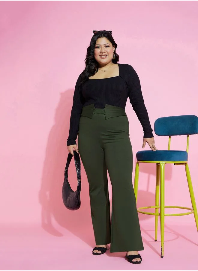 ساسافراس Front Button Detail Bell Bottom Trousers by Styli
