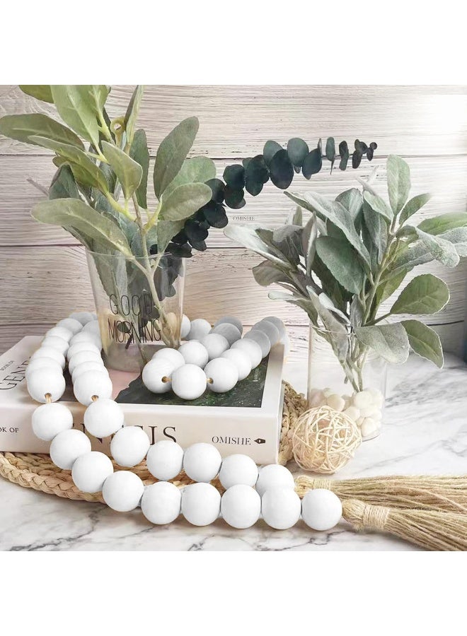 OMISHE OMISHE 76" Long Large Wood Bead Garland with 1.6" Diameter Wooden Beads and Tassels, Rustic Farmhouse Country Wood Beads Garland for Home Tiered Tray Decor, Decorative Beads with Tassels White  - Image 3