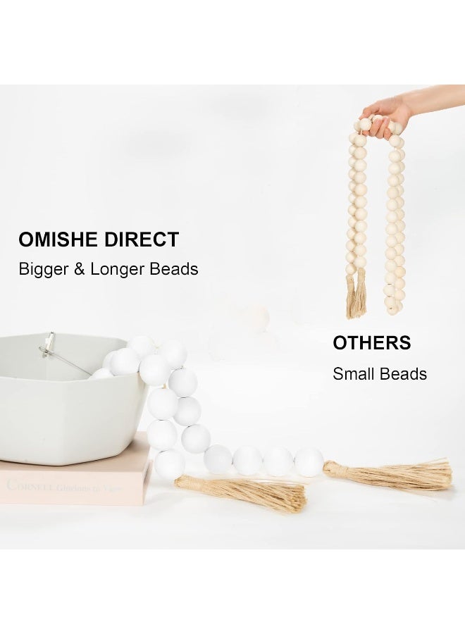 OMISHE OMISHE 76" Long Large Wood Bead Garland with 1.6" Diameter Wooden Beads and Tassels, Rustic Farmhouse Country Wood Beads Garland for Home Tiered Tray Decor, Decorative Beads with Tassels White  - Image 5