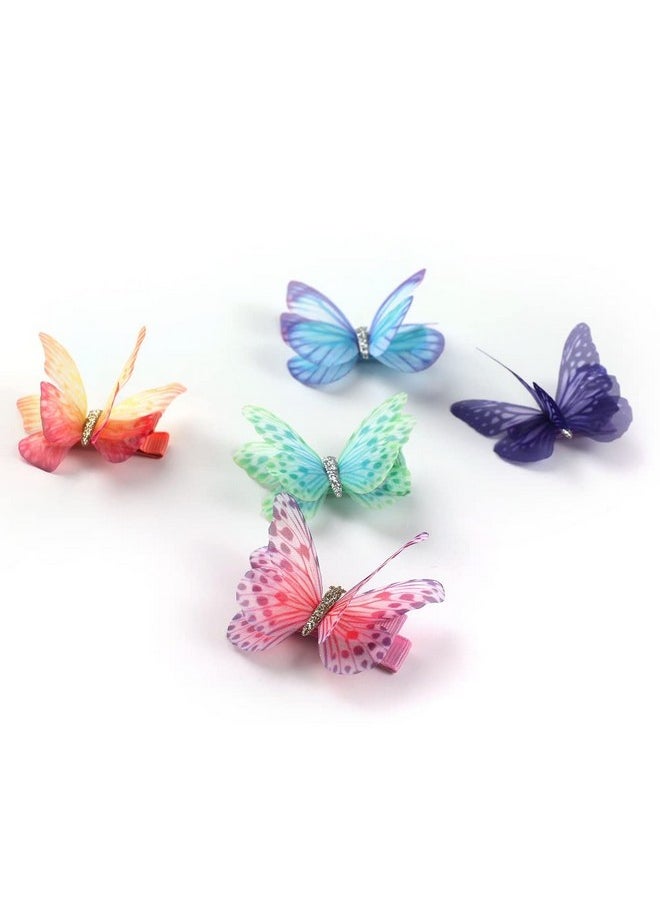 Liasun 6Pcs/Pack 3D Colorful Organza Butterfly Hair Clips Chiffon Fairy Wings Ribbon Wrapped Clips 0.4Inch Barrettes Hair Accessories For Women And Girls(Multicolor3)  - Image 3