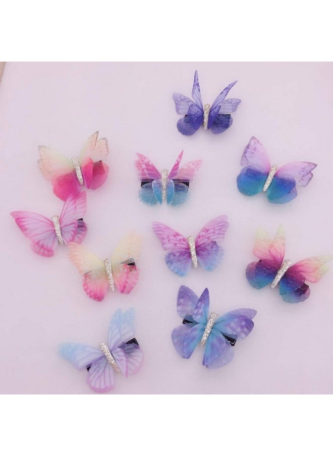 Liasun 6Pcs/Pack 3D Colorful Organza Butterfly Hair Clips Chiffon Fairy Wings Ribbon Wrapped Clips 0.4Inch Barrettes Hair Accessories For Women And Girls(Multicolor3)  - Image 5