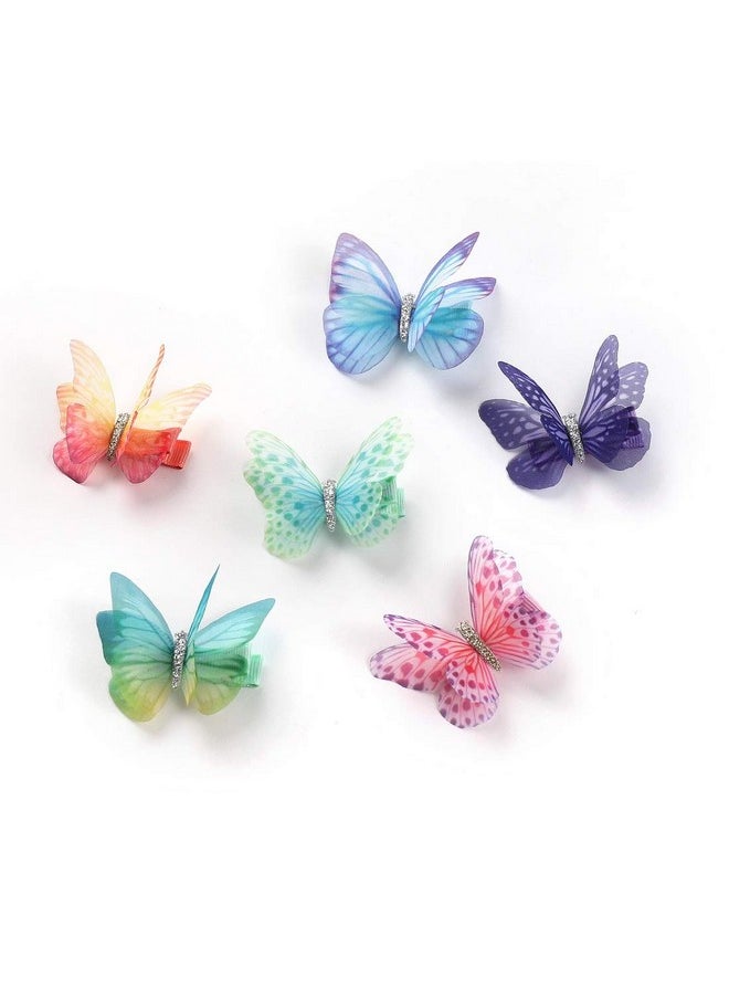 Liasun 6Pcs/Pack 3D Colorful Organza Butterfly Hair Clips Chiffon Fairy Wings Ribbon Wrapped Clips 0.4Inch Barrettes Hair Accessories For Women And Girls(Multicolor3)  - Image 4