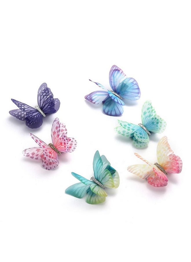 Liasun 6Pcs/Pack 3D Colorful Organza Butterfly Hair Clips Chiffon Fairy Wings Ribbon Wrapped Clips 0.4Inch Barrettes Hair Accessories For Women And Girls(Multicolor3)  - Image 2