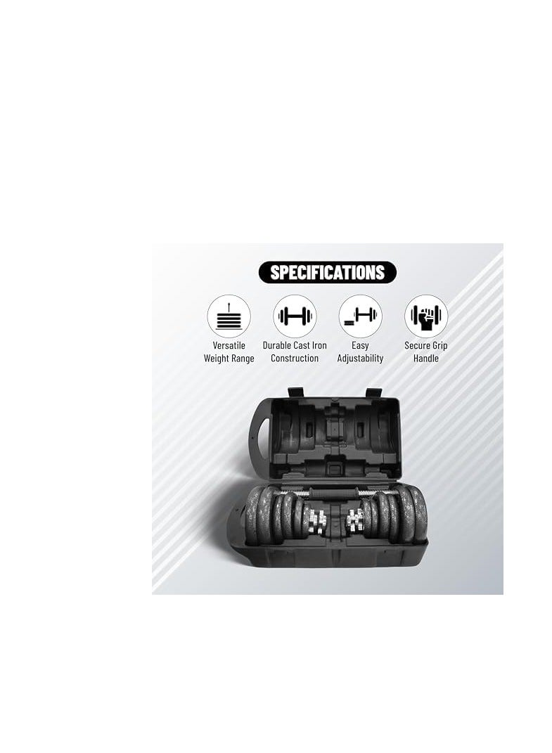 ENDLESS  Endless 20 Kg (44 LB)  Adjustable Dumbbell Set With Dumbbell Rods  (4*2.5kg , 4*1.25kg , 4*0.5kg dumbell rods ) and Box | Black | Material: Cast Iron | Fitness, Strength Training, Body Building , Home Workout and Weight Lifting Equipments - Image 2