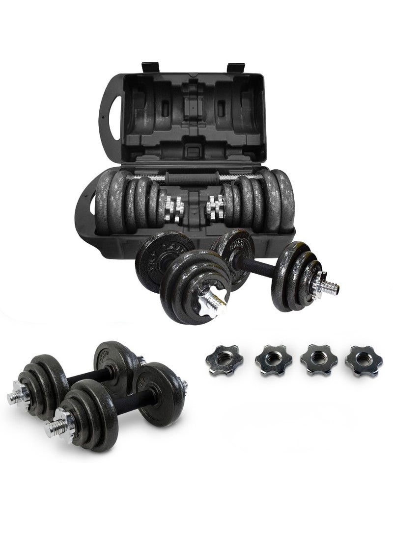 ENDLESS  20 Kg (44 Lb) Adjustable Dumbbell Set With Dumbbell Rods (4*2.5Kg , 4*1.25Kg , 4*0.5Kg Dumbell Rods ) And Box | Black | Material: Cast Iron | Fitness, Strength Training, Body Building , Home Workout And Weight Lifting Equipments - Image 1