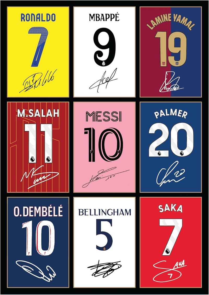 EMODA Bellingham Messi Palmer Ronaldo Mbappe Lamine Yamal Salah Dembele Saka Signed A4 Printed Photo Picture Display Gift For Football Fans Digitally Reproduced Signature Unframed 20x30 Cm