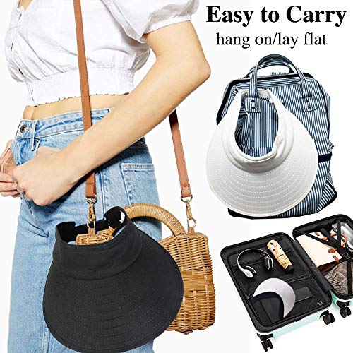 CAMOLAND 2PCS Wide Brim Sun Visor Hat Women Large UV Protective Golf Beach Cap, Design in Korea 1black+1white - Image 5