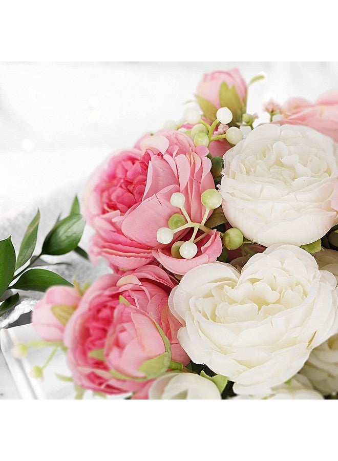 FADACHY Peonies Artificial Flowers,Pink White Fake Flowers Bouquets, 20 Heads Faux Peony Flowers in Vase,Silk Flowers for Home Decor Indoor Centerpieces Grave,Wedding Flowers Decorations - Image 2