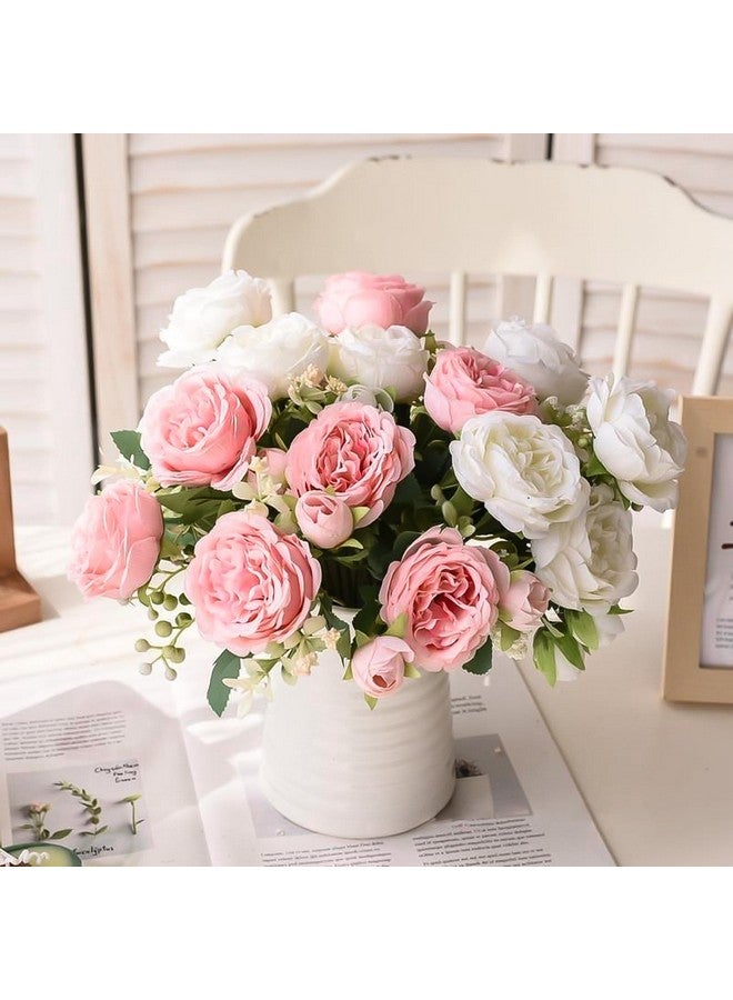 FADACHY Peonies Artificial Flowers,Pink White Fake Flowers Bouquets, 20 Heads Faux Peony Flowers in Vase,Silk Flowers for Home Decor Indoor Centerpieces Grave,Wedding Flowers Decorations - Image 3