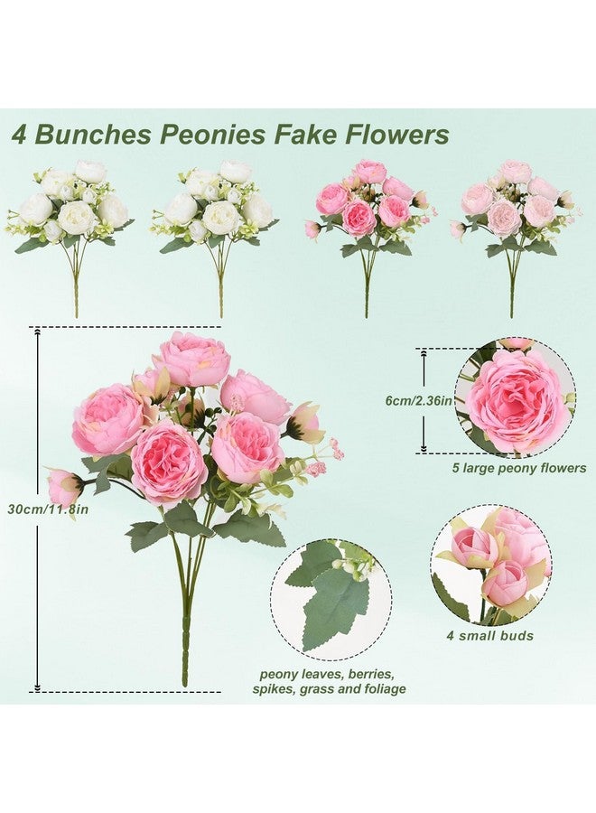 FADACHY Peonies Artificial Flowers,Pink White Fake Flowers Bouquets, 20 Heads Faux Peony Flowers in Vase,Silk Flowers for Home Decor Indoor Centerpieces Grave,Wedding Flowers Decorations - Image 5
