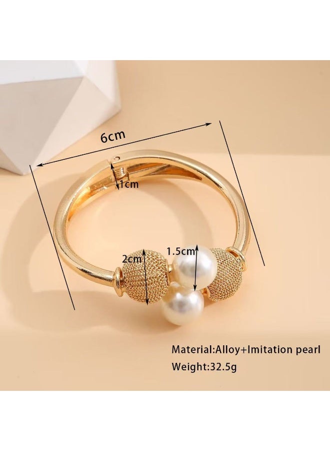 جلوسكي Vintage Pearl Open Cuff Bracelet for Women – Bold Statement Alloy Bangle, Retro Chic Timeless Jewelry for Formal  Casual Outfits - Image 5