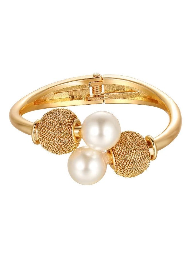 جلوسكي Vintage Pearl Open Cuff Bracelet for Women – Bold Statement Alloy Bangle, Retro Chic Timeless Jewelry for Formal  Casual Outfits - Image 2