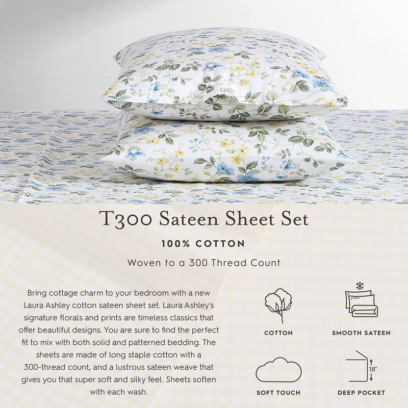 Laura Ashley - Queen Sheets, Soft Sateen Cotton Bedding Set - Sleek, Smooth, & Breathable, Coquette Room Decor (Bristol Paisley, Queen) - Image 4