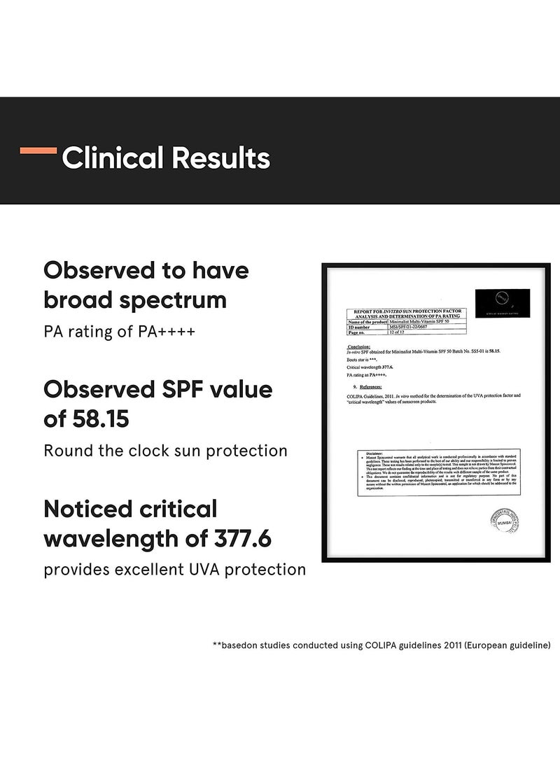 MINIMALIST - Sunscreen Cream SPF 50 Lightweight No White Cast Broad Spectrum Acne Safe 50gm - Image 1