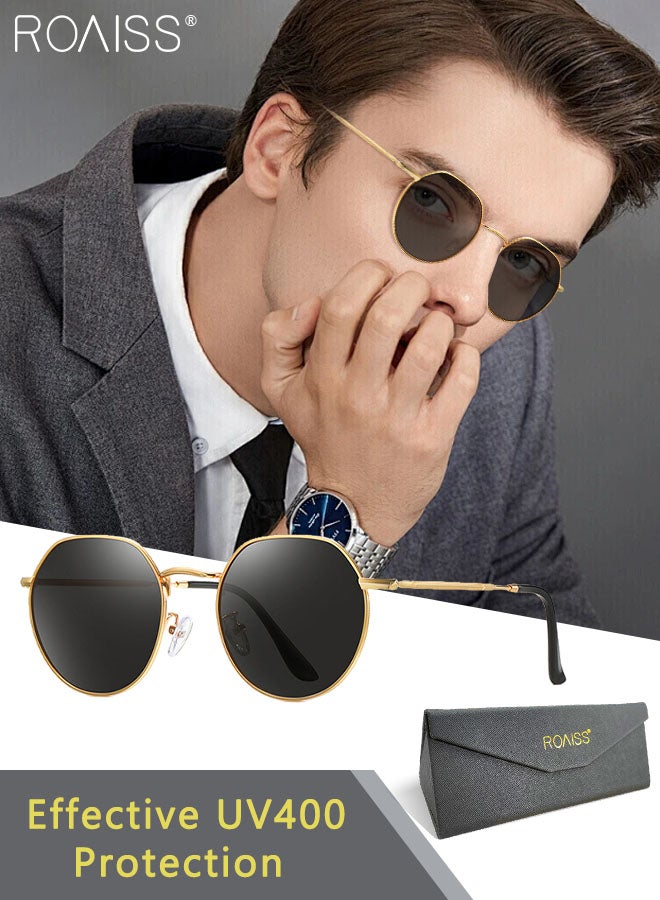 رويس نظارة شمسية مستقطبة دائرية للقيادة للرجال، نظارة الشمس الواقية من الأشعة فوق البنفسجية 400 بإطار من الفولاذ المقاوم للصدأ، ظلال شمس مضادة للوهج عصرية للرجال للعب الجولف وصيد الأسماك والسفر، 52 مم - Image 1
