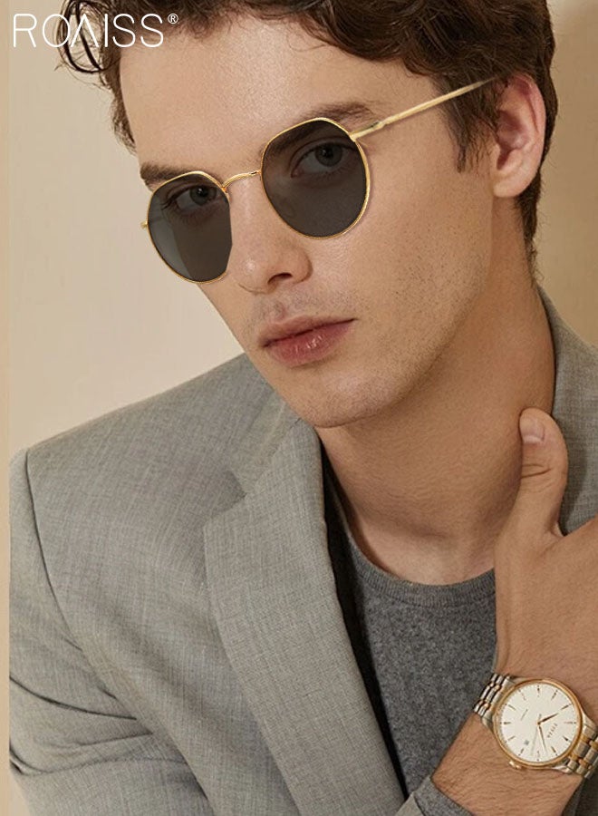 رويس نظارة شمسية مستقطبة دائرية للقيادة للرجال، نظارة الشمس الواقية من الأشعة فوق البنفسجية 400 بإطار من الفولاذ المقاوم للصدأ، ظلال شمس مضادة للوهج عصرية للرجال للعب الجولف وصيد الأسماك والسفر، 52 مم - Image 2