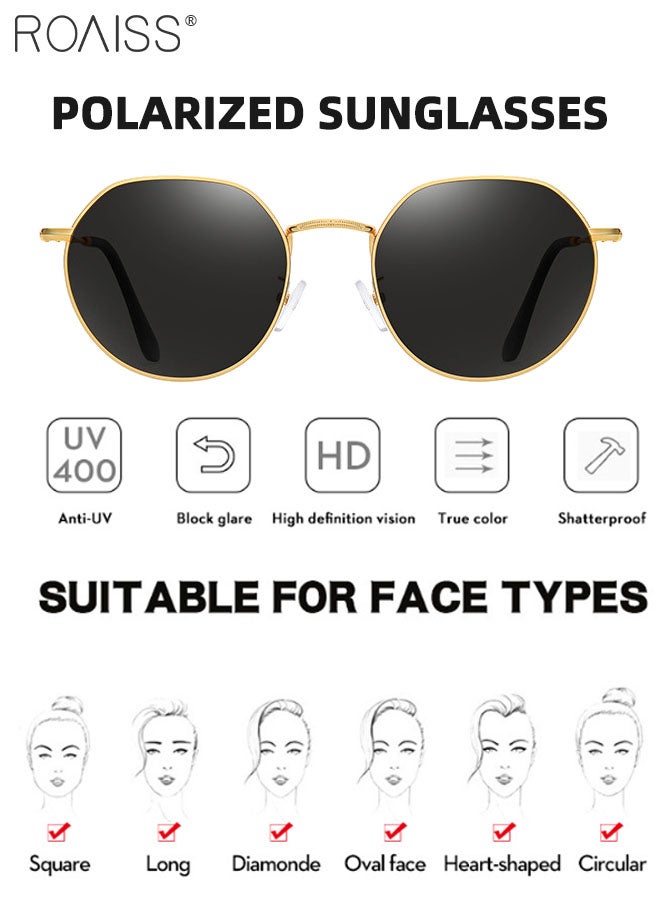 رويس نظارة شمسية مستقطبة دائرية للقيادة للرجال، نظارة الشمس الواقية من الأشعة فوق البنفسجية 400 بإطار من الفولاذ المقاوم للصدأ، ظلال شمس مضادة للوهج عصرية للرجال للعب الجولف وصيد الأسماك والسفر، 52 مم - Image 5