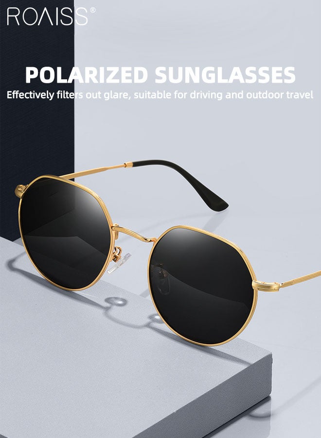 رويس نظارة شمسية مستقطبة دائرية للقيادة للرجال، نظارة الشمس الواقية من الأشعة فوق البنفسجية 400 بإطار من الفولاذ المقاوم للصدأ، ظلال شمس مضادة للوهج عصرية للرجال للعب الجولف وصيد الأسماك والسفر، 52 مم - Image 3