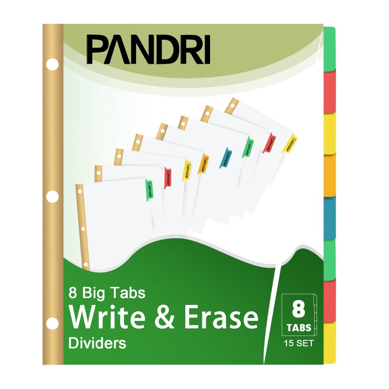 PANDRI فواصل مجلدات باندري، عبوة من 120 فاصل فهرسة للمجلدات مع 8 علامات تبويب، فواصل مجلدات ورقية بحجم الرسائل للمدارس والمكاتب والمنازل والأعمال التجارية، أبيض - Image 1