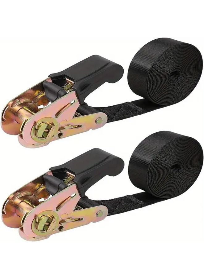 2pcs Heavy Duty Ratchet Tie Down Straps Black Nylon for Motorcycles Trailers Kayak - Image 1