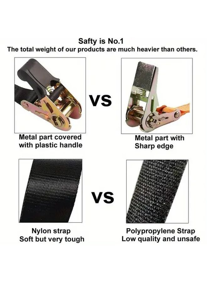 2pcs Heavy Duty Ratchet Tie Down Straps Black Nylon for Motorcycles Trailers Kayak - Image 5