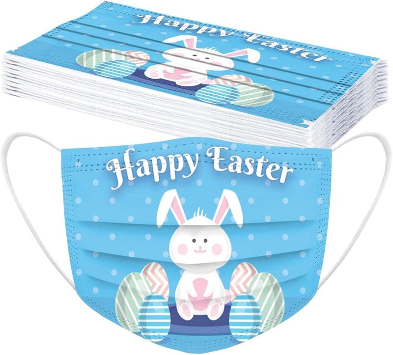 woobles Easter Disposable Face Masks for Adults Women,50Pc Rabbit Printed Designs Paper Face Mask 3 Ply Protection Breathable G - Image 5
