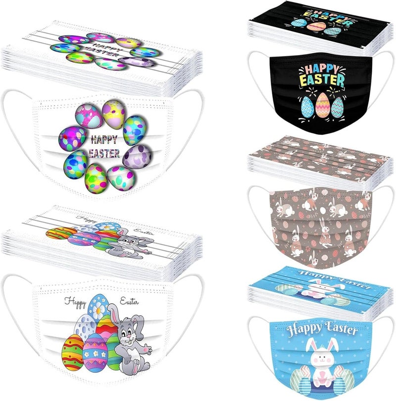 woobles Easter Disposable Face Masks for Adults Women,50Pc Rabbit Printed Designs Paper Face Mask 3 Ply Protection Breathable G - Image 1