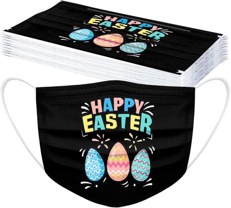 woobles Easter Disposable Face Masks for Adults Women,50Pc Rabbit Printed Designs Paper Face Mask 3 Ply Protection Breathable G - Image 3