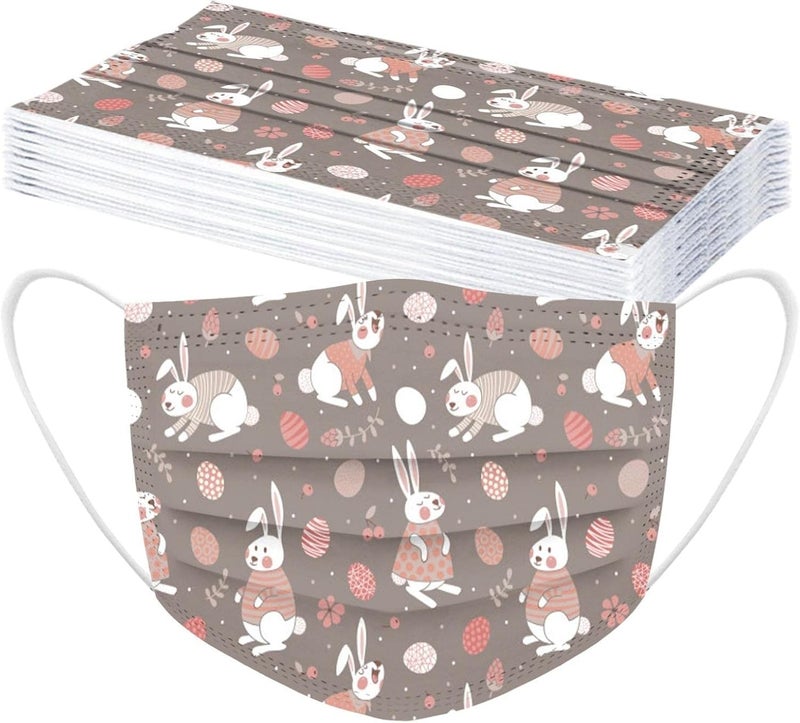 woobles Easter Disposable Face Masks for Adults Women,50Pc Rabbit Printed Designs Paper Face Mask 3 Ply Protection Breathable G - Image 4