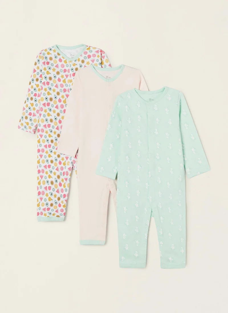 Zippy 3 Sleepsuits for Baby Girls 'Bunny'', Multicoloured