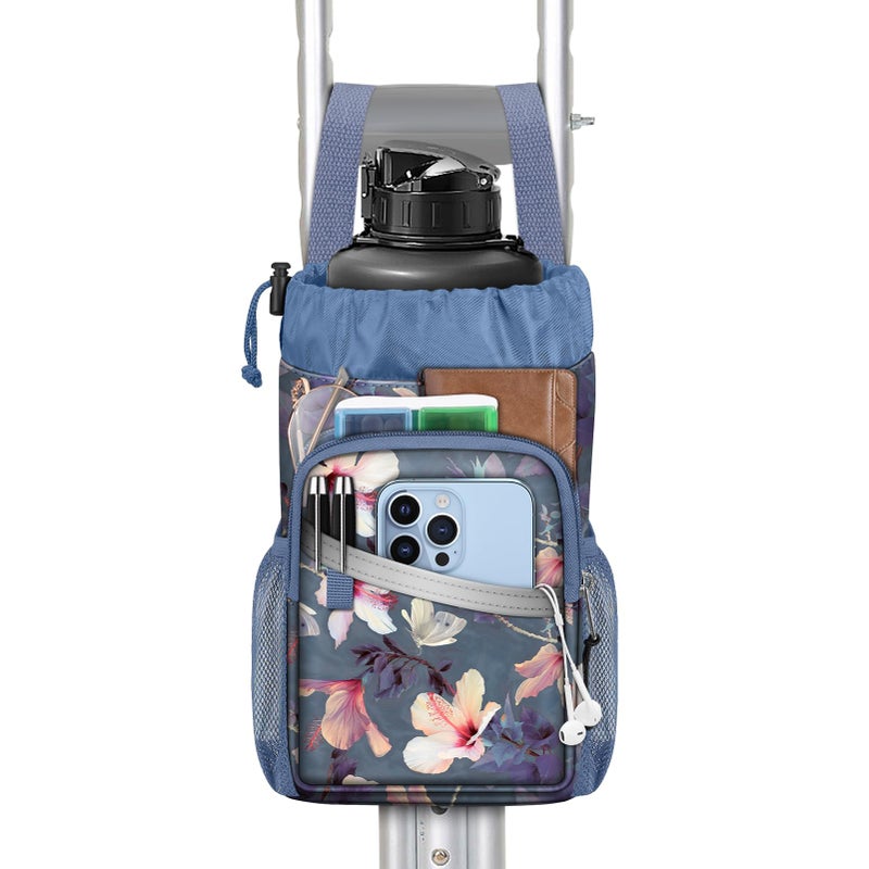 FINPAC Crutch Accessories Bag WaterResistant Storage Organizer Tote Bag with Drink Holder and Zipper Pouch for Crutches Underarm Crutches Attachment Blooming Hibiscus - Image 2