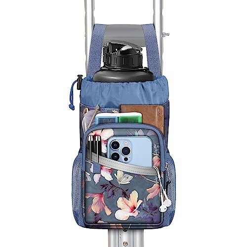 FINPAC Crutch Accessories Bag WaterResistant Storage Organizer Tote Bag with Drink Holder and Zipper Pouch for Crutches Underarm Crutches Attachment Blooming Hibiscus - Image 1