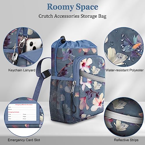 FINPAC Crutch Accessories Bag WaterResistant Storage Organizer Tote Bag with Drink Holder and Zipper Pouch for Crutches Underarm Crutches Attachment Blooming Hibiscus - Image 3