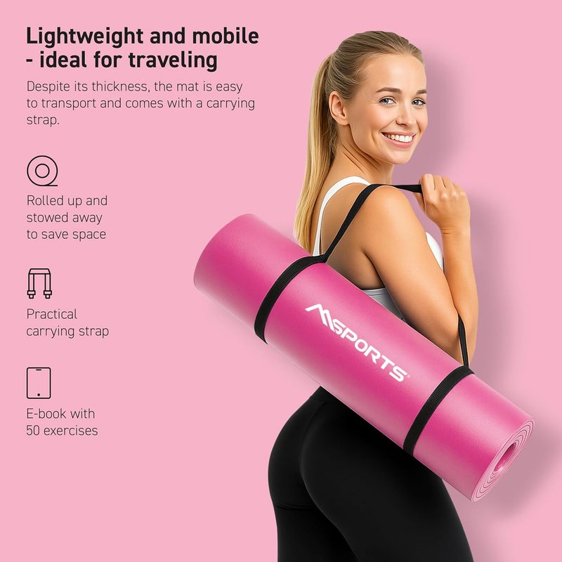 MSPORTS Yoga Mat Premium Non Slip Thick – Extra Comfortable Exercise Mat for Home Workouts, Pilates, Stretching & Gym – Cushioned NBR Foam, Gym Mat with Strap, for Women & Men - Image 3