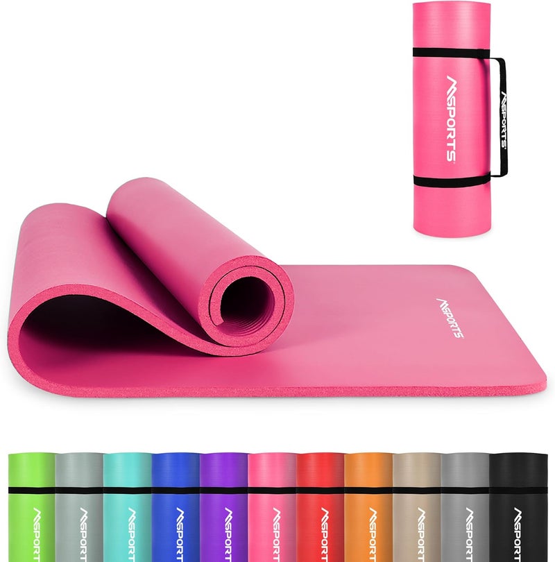 MSPORTS Yoga Mat Premium Non Slip Thick – Extra Comfortable Exercise Mat for Home Workouts, Pilates, Stretching & Gym – Cushioned NBR Foam, Gym Mat with Strap, for Women & Men - Image 1