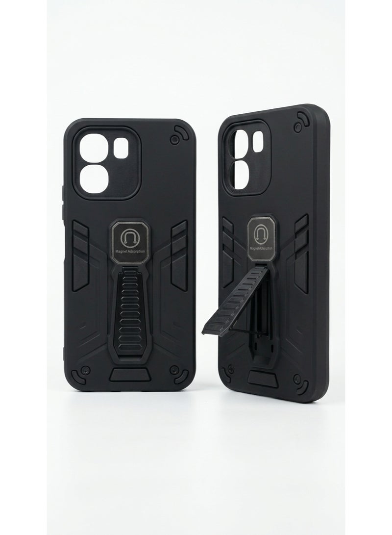 غطاء خلفي متين للغاية ومقاوم للصدمات، مزود بمسند مدمج ولاصق مغناطيسي. متوافق مع هاتف أوبو A6، خيار ممتاز لمن يقدرون الفخامة. - Image 1