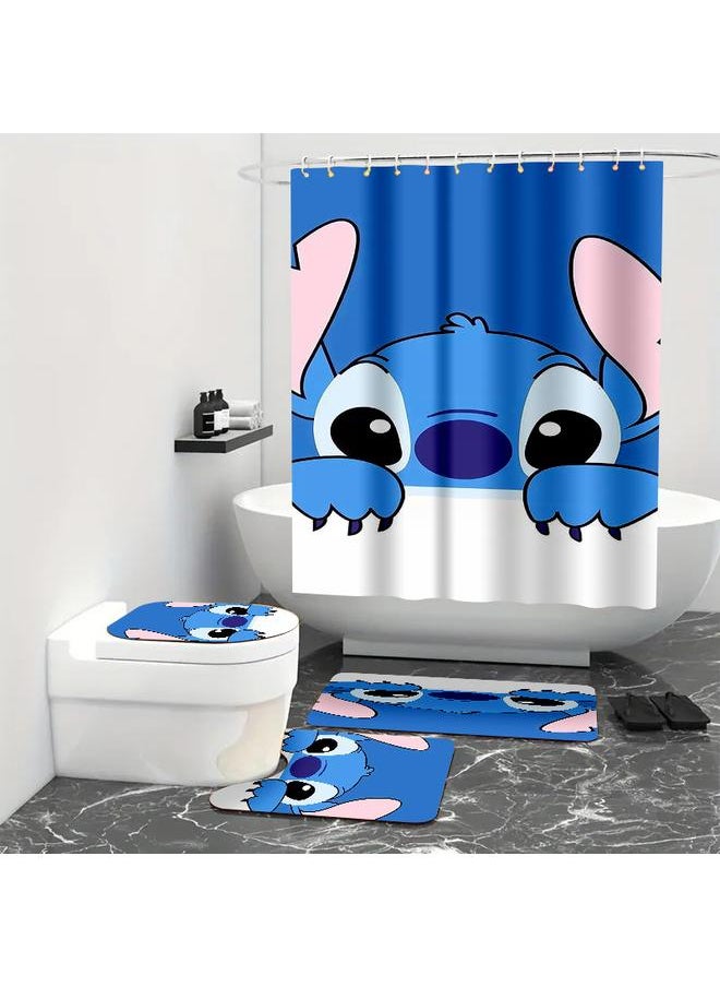 Bluejw - Cross-border Stilla Shower Curtain Four-piece Waterproof Mildew Partition Curtain Star Baby Non-slip Mat - Image 1