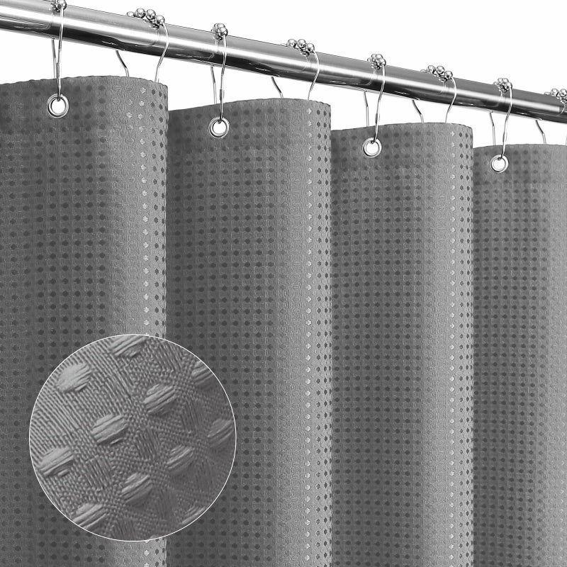 Gibelle Grey Shower Curtain  Waffle Weave Textured Fabric Shower Curtain for Bathroom - Soft Cloth & Hotel Spa Luxury  Water Repellent  Machine Washable  72X72  Grey - Image 1