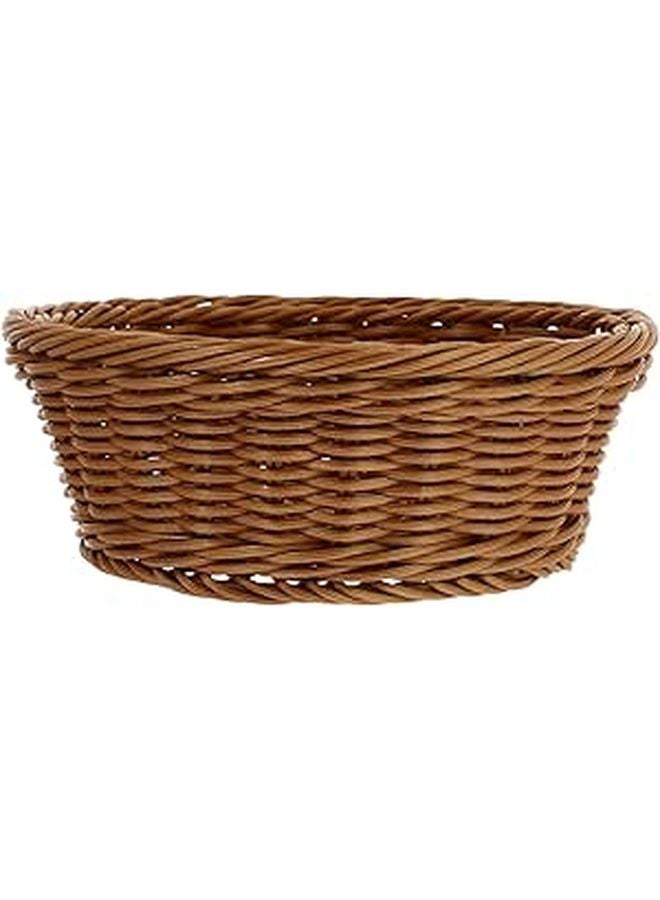 Round Brown PP Woven Bread Storage Basket 24cm Diameter 7cm Height Kitchen Countertop - Image 1