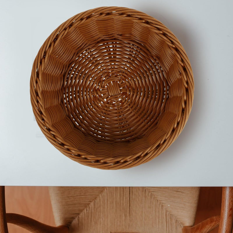 Round Brown PP Woven Bread Storage Basket 24cm Diameter 7cm Height Kitchen Countertop - Image 4