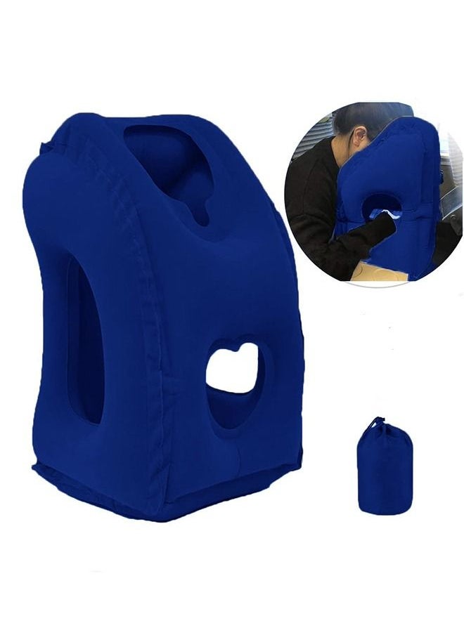 Arabest - Inflatable Travel Pillow for Sleeping to Avoid Neck and Shoulder Pain Support Head Neck and Lumbar Used for Airplane Car and Office Blue 50x30x29cm - Image 1