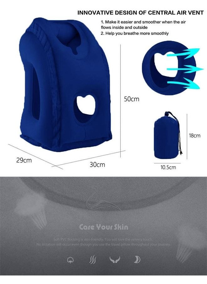 Arabest - Inflatable Travel Pillow for Sleeping to Avoid Neck and Shoulder Pain Support Head Neck and Lumbar Used for Airplane Car and Office Blue 50x30x29cm - Image 1