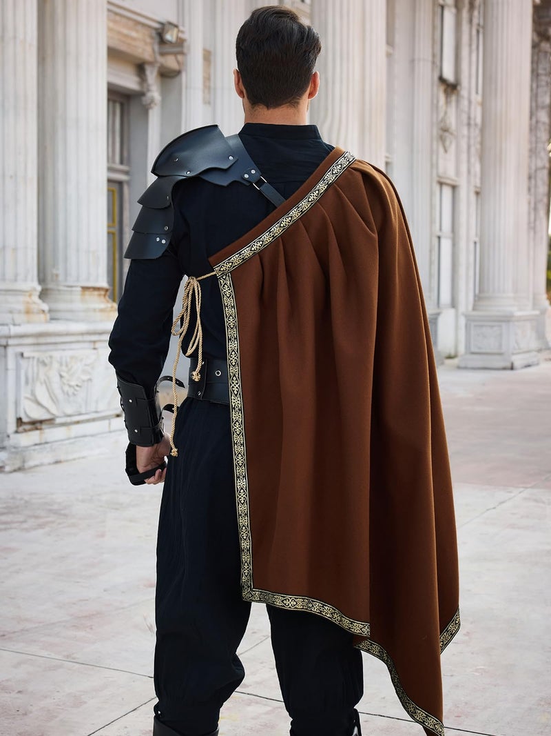 Runcati Mens Renaissance Shawl Half Shoulder Cape Medieval Samurai Cloak LARP Warrior Ren Faire Halloween Costume - Image 3