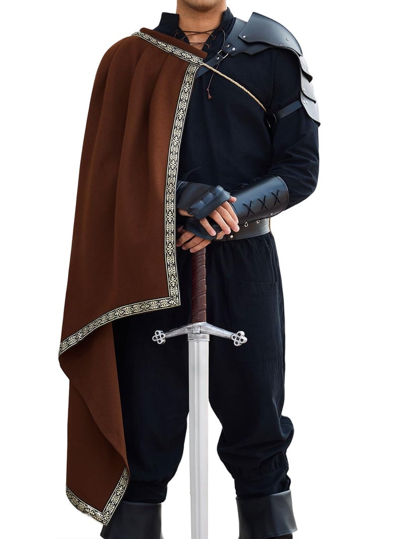 Runcati Mens Renaissance Shawl Half Shoulder Cape Medieval Samurai Cloak LARP Warrior Ren Faire Halloween Costume - Image 1