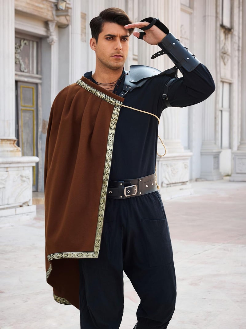 Runcati Mens Renaissance Shawl Half Shoulder Cape Medieval Samurai Cloak LARP Warrior Ren Faire Halloween Costume - Image 2