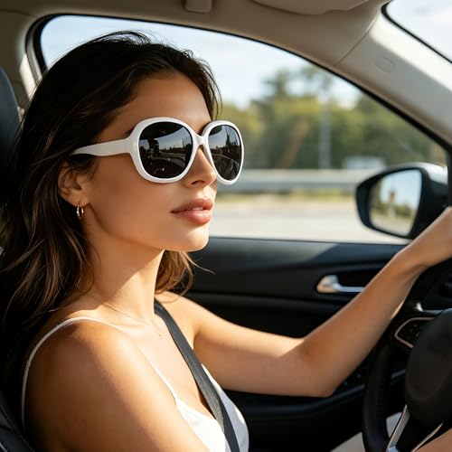 Joopin Oversized White Sunglasses, Trendy Large Womens Sun Glasses Polarized UV Protection, Ladies Big Sunnies Shades for Sensitive Eyes - Image 2