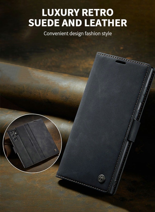 GROIC For Samsung Galaxy S22 Ultra Case, Luxury Leather Wallet Cover, Leather Wallet Case Classic Design with Card Slot and Magnetic Flip Flip Folding Case - Image 5