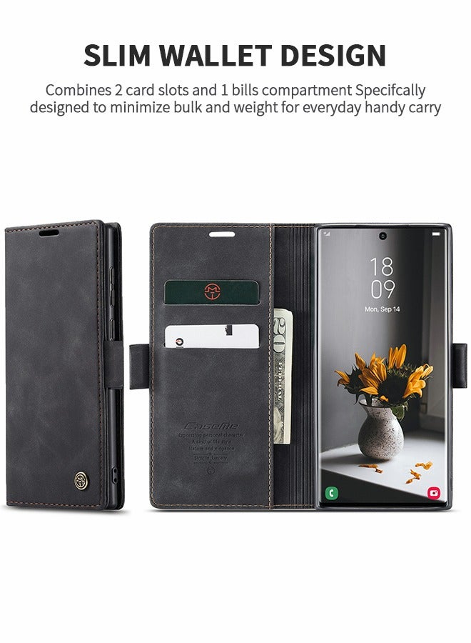 GROIC For Samsung Galaxy S22 Ultra Case, Luxury Leather Wallet Cover, Leather Wallet Case Classic Design with Card Slot and Magnetic Flip Flip Folding Case - Image 2