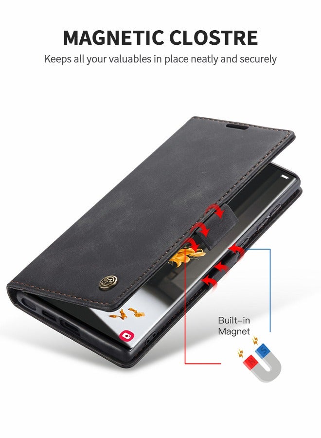 GROIC For Samsung Galaxy S22 Ultra Case, Luxury Leather Wallet Cover, Leather Wallet Case Classic Design with Card Slot and Magnetic Flip Flip Folding Case - Image 3